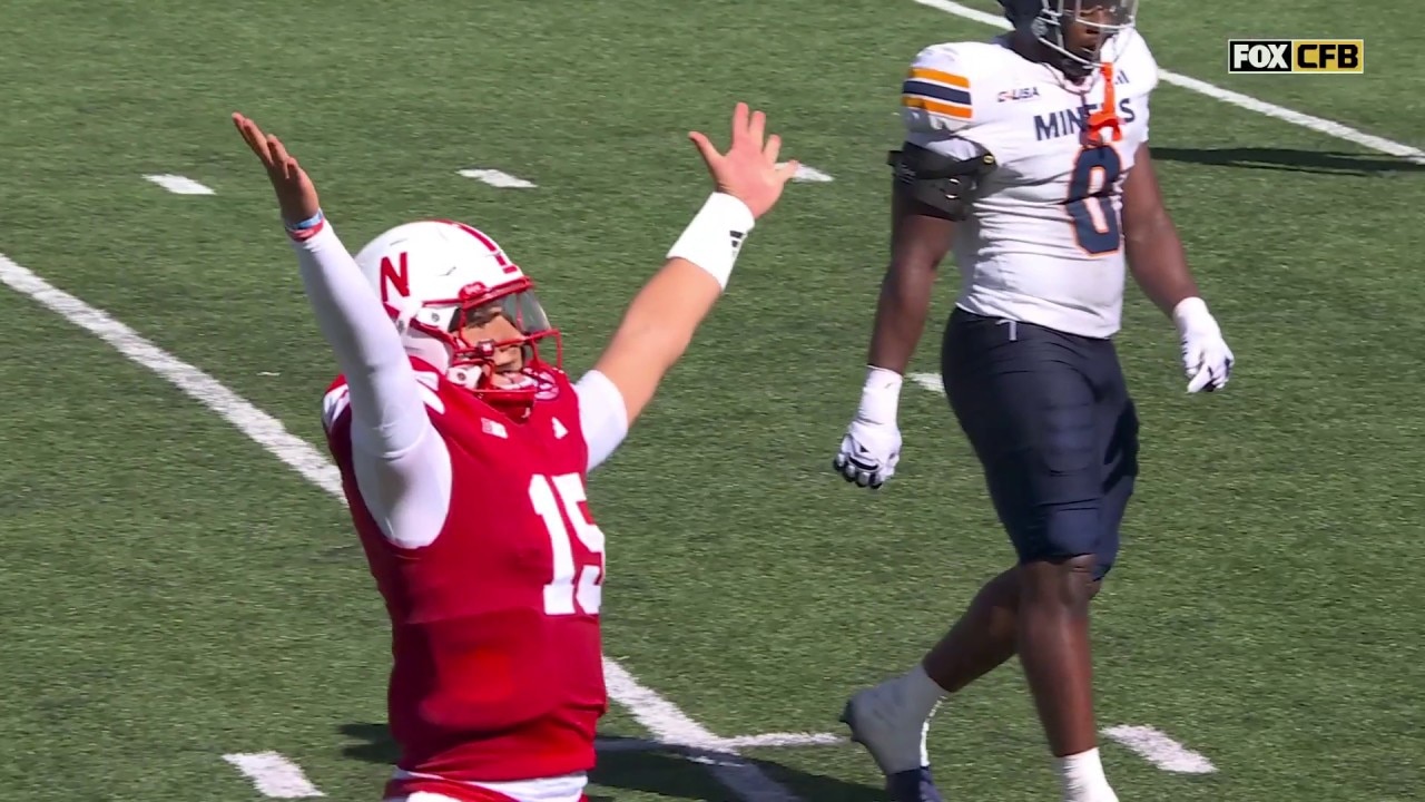 Nebraska’s Dylan Raiola connects with Jahmal Banks for a 21-yard touchdown vs. UTEP