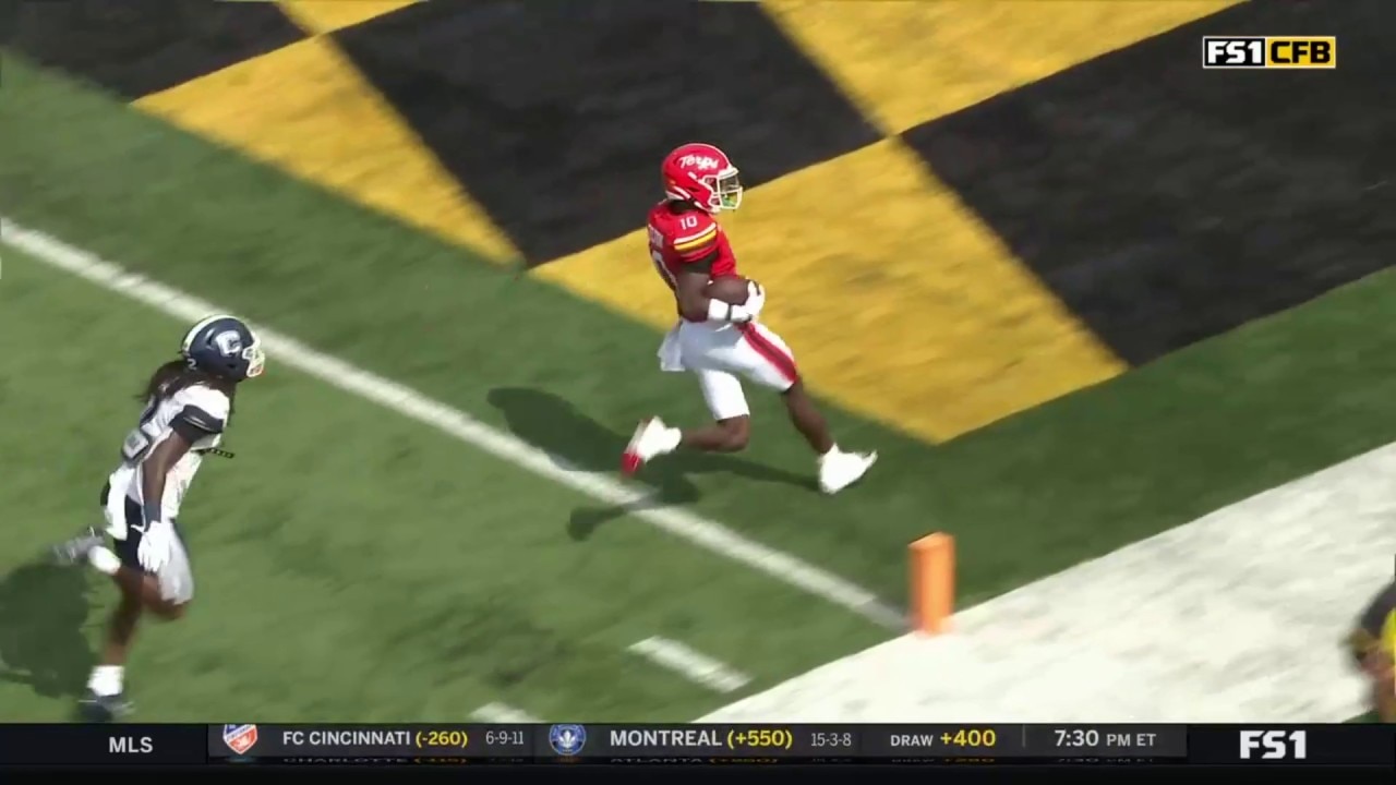 Billy Edwards connects with Tai Felton on a 75-yard TD pass, extending Maryland’s large lead over UConn