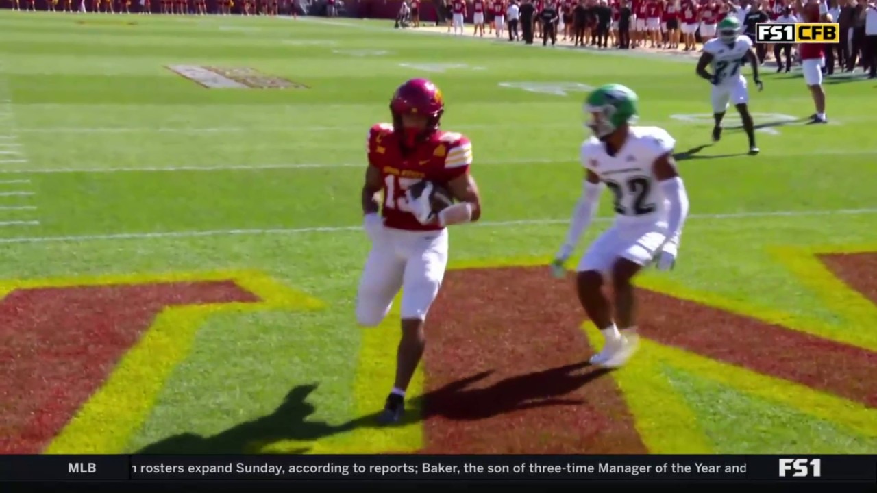 Rocco Becht links up with Jaylin Noel on a 14-yard TD pass, extending Iowa State’s lead over North Dakota