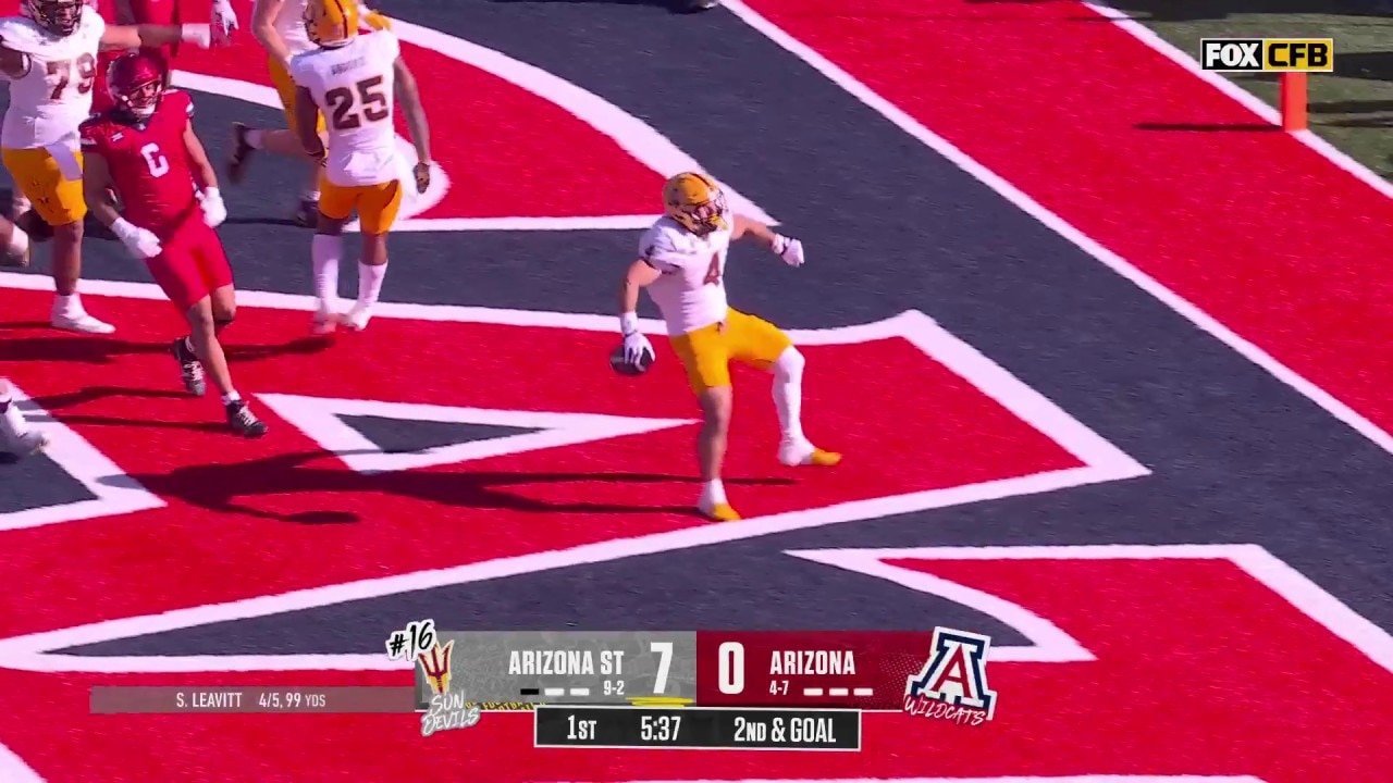 Cam Skattebo punches in his second TD of the game, extending Arizona State’s lead over Arizona