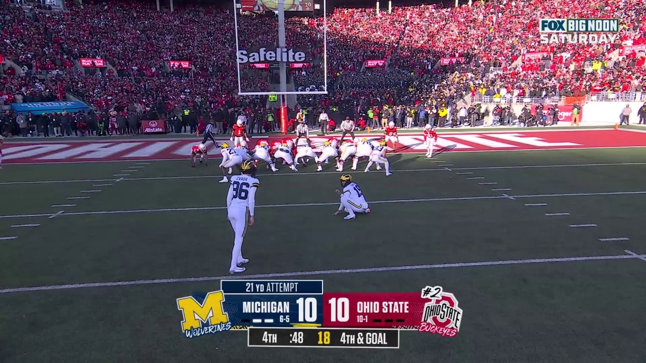 Dominic Zvada drains a 21-yard field goal attempt to seal Michigan’s upset victory over Ohio State