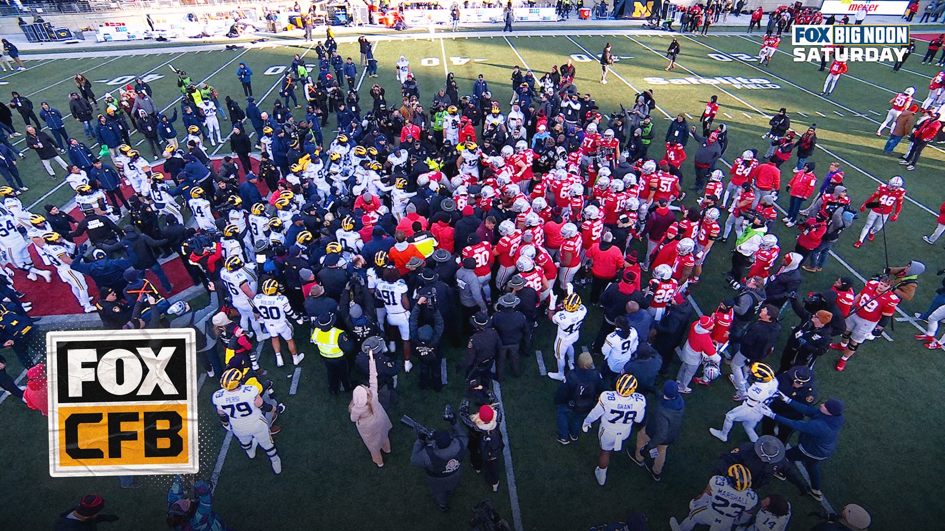 Massive SCUFFLE ensues after Michigan tries to plant flag on Ohio State’s logo | FOX College Football