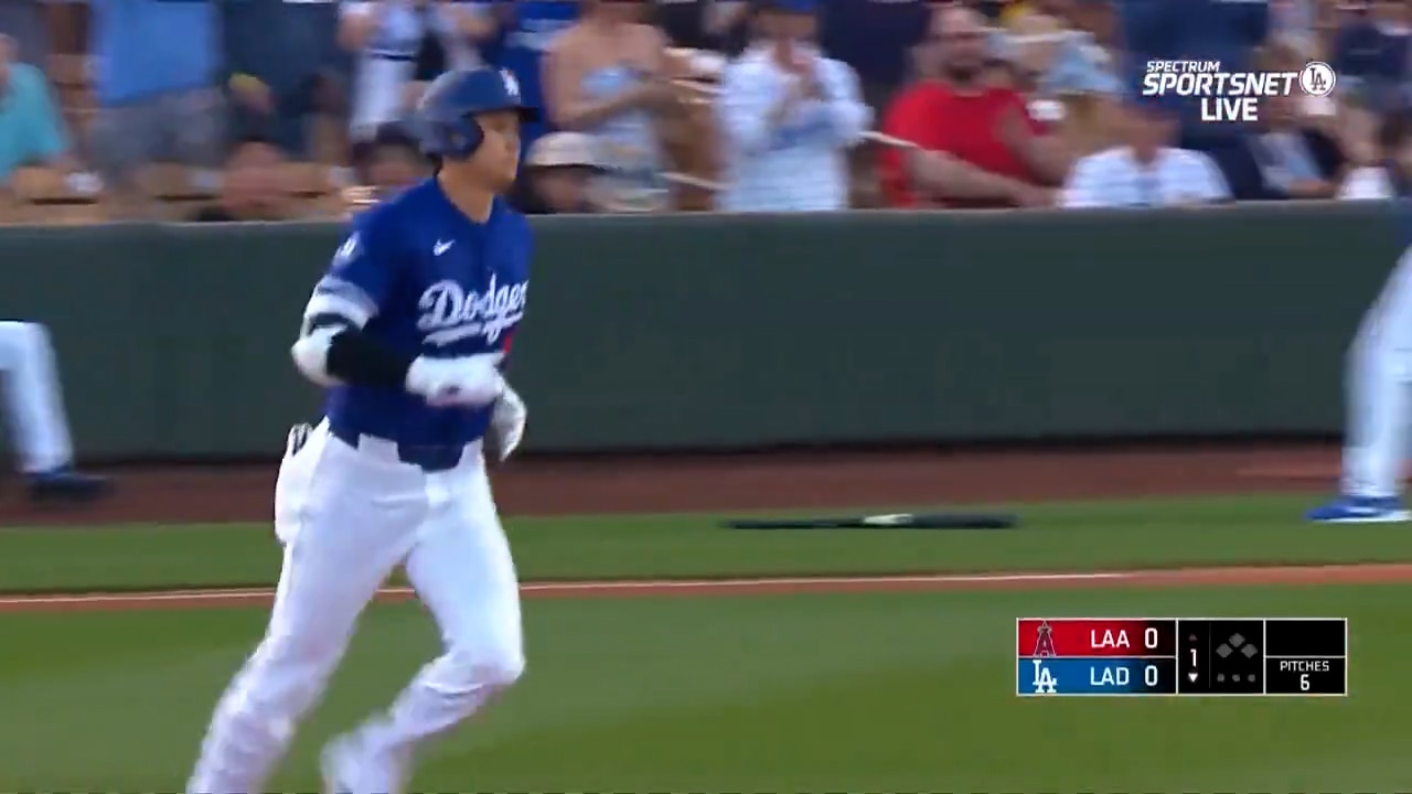 Dodgers’ Shohei Ohtani hits solo home run in his first AB of spring training